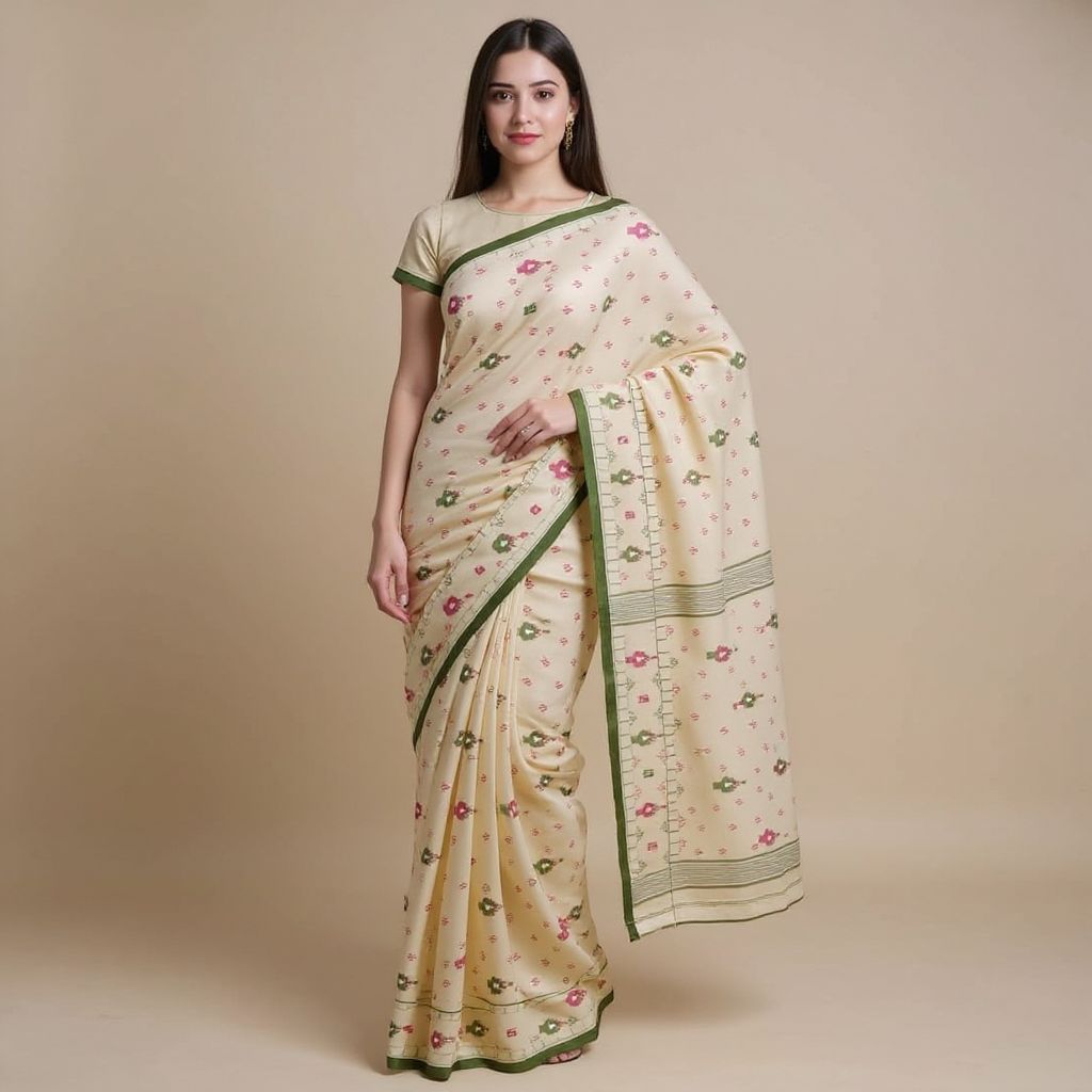 Handloom Bengal Cotton Saree | Sage Green