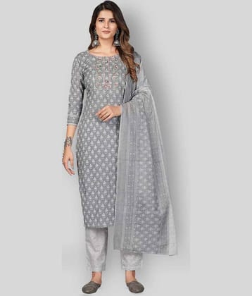 Vbuyz - Grey Straight Cotton Women's Stitched Salwar Suit ( Pack of 1 )