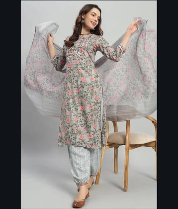 ANNEIV Cotton Embroidered Kurti With Pants Women's Stitched Salwar Suit - Grey ( Pack of 1 )