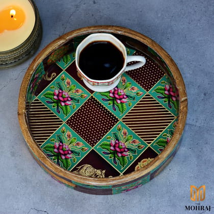 The Mohraj Rajasthani Wooden Round MDF Trays with Resin Finish Set of 3 The Mohraj Rajasthani Wooden Round MDF Trays with Resin Finish Set of 3