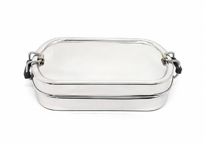 Stainless Steel Lunch Box with Transparent Lid & Locking Clips | Rectangular Steel Tiffin Box