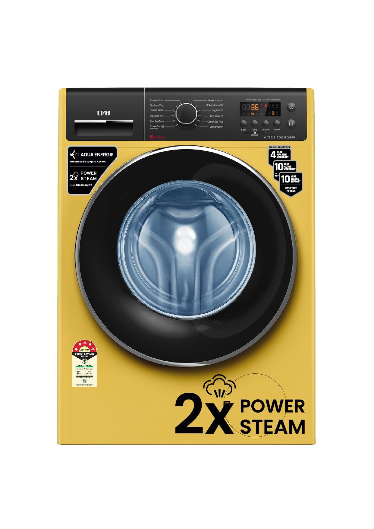 IFB 7 Kg 5 Star Front Load Washing Machine 2X Power Steam (ELITE ZLS 7012, Yellow, In-built Heater, 4 years Comprehensive Warranty) IFB 7 Kg 5 Star Front Load Washing Machine 2X Power Steam (ELITE ZLS 7012, Yellow, In-built Heater, 4 years Comprehensive 
