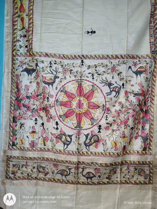 Tussar Munga Silk Saree with Jharkhandi Sohrai Hand Painting