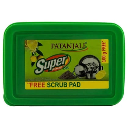 Patanjali Super Dishwash Bars 500+100g Tub + Scrubber Free