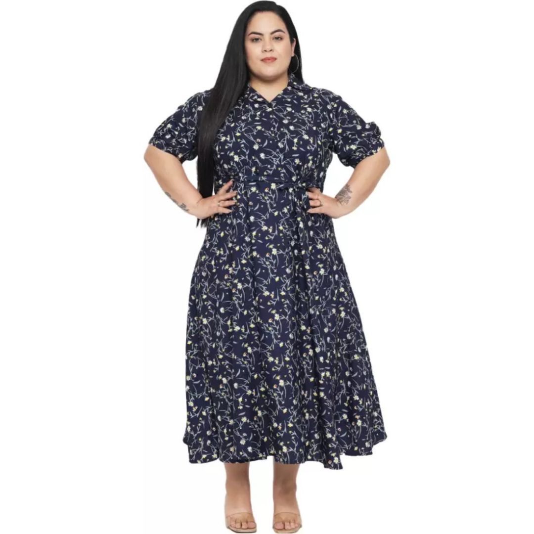 Women's Polyester Fit and Flare Blue Dress Size 8XL (Blue)