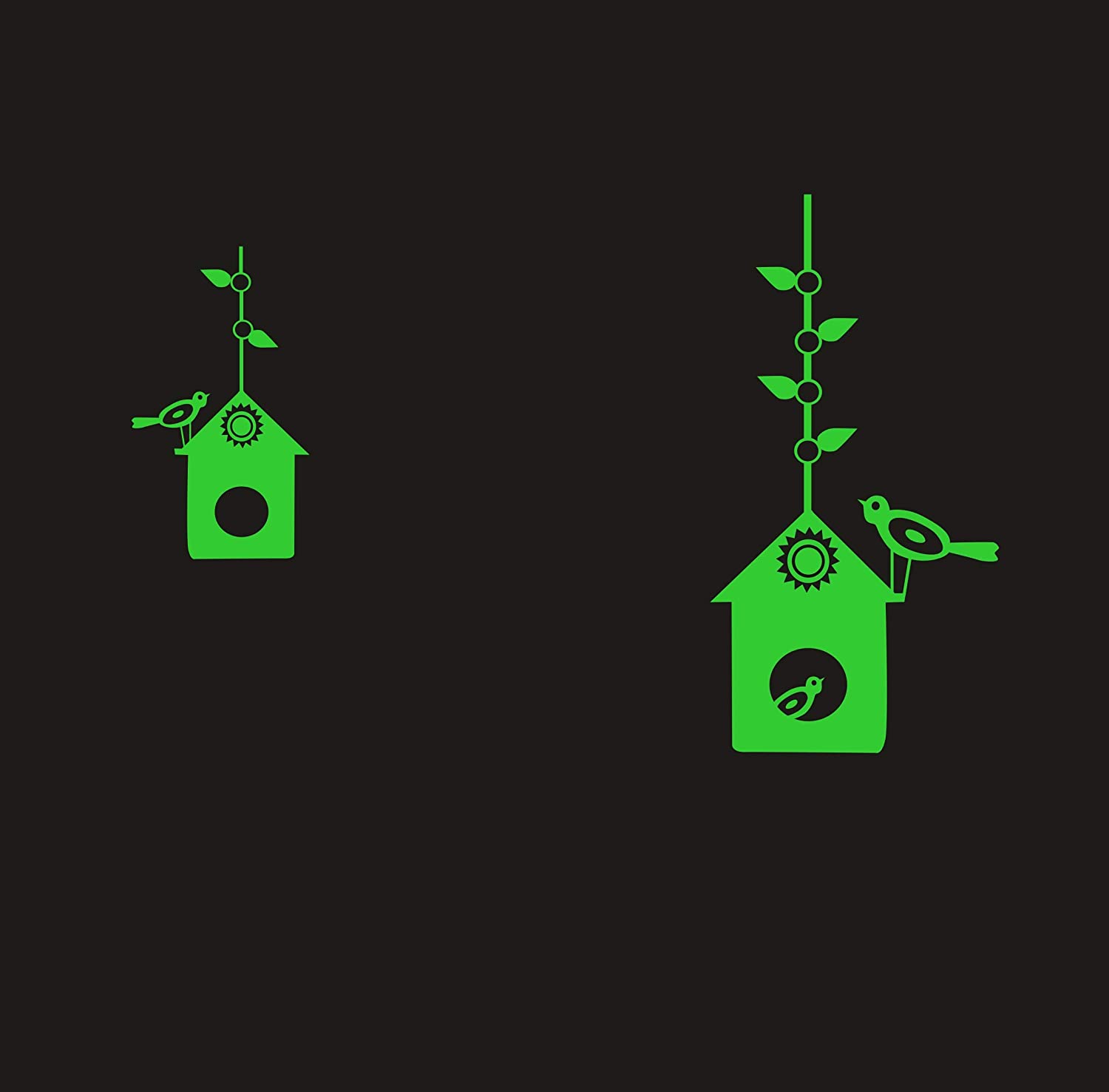 DreamKraft Glow in Dark Radium Bird House Wall Sticker (Green, 79 cm X 43 cm)