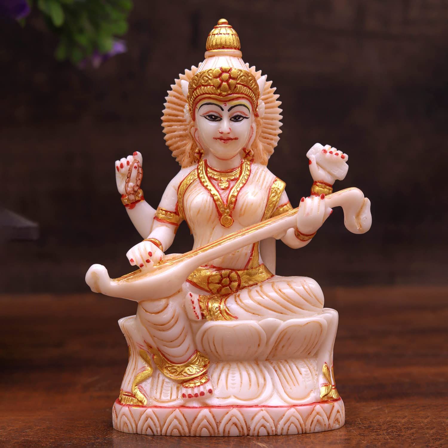 Craftlayout Marble Dust Saraswati Idol 5.5 Inch