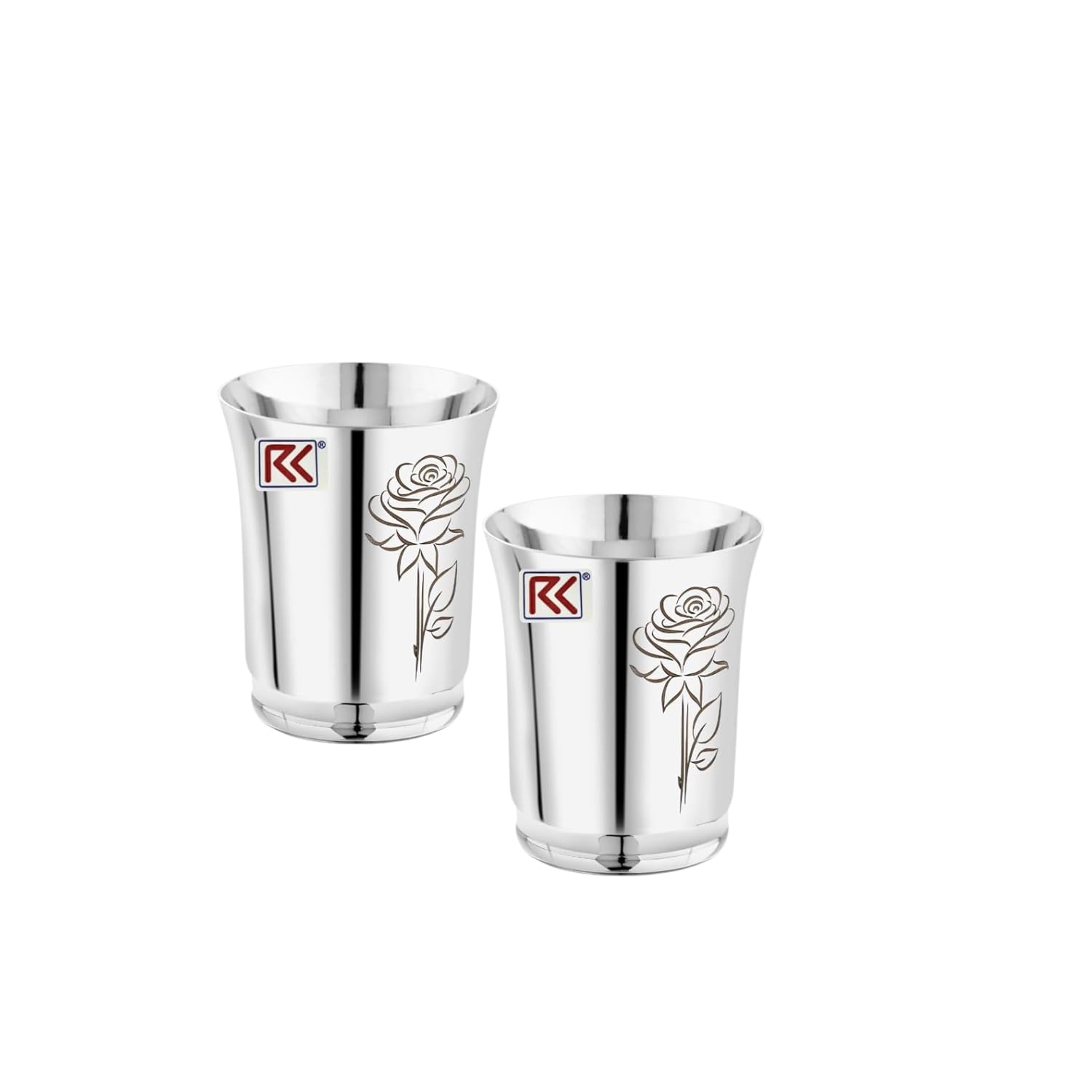 RK Stainless Steel Water Glasses Economic Pari-7 Design with Laser Flower Design | Capacity: 300 ML | Set of 2 Glasses