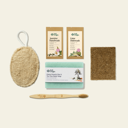 Eco-Friendly Home & Body Essentials Combo - Toothbrush, Loofah, Coconut Scrubber & More