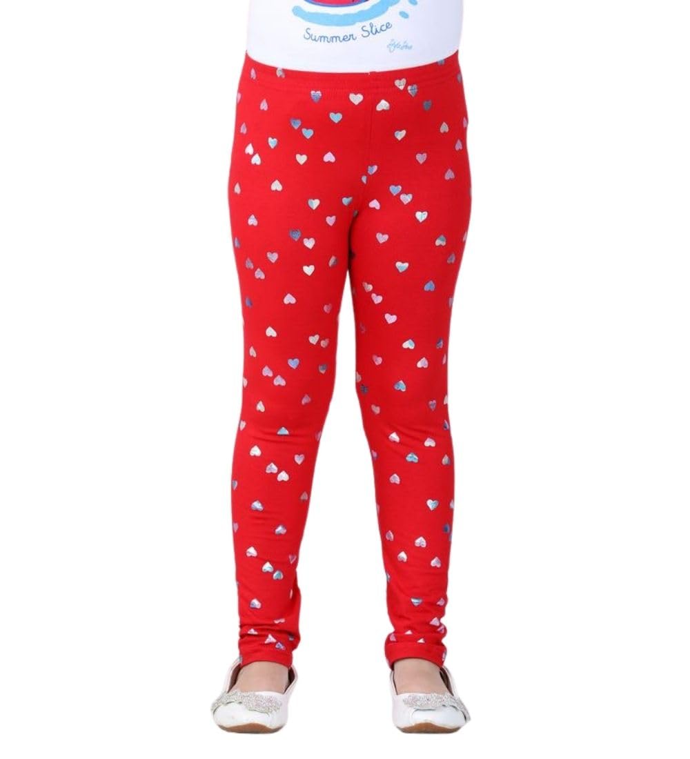 Girl's Cotton Blended Embellished Elasticated Leggings (Red, 2-4-Yrs)-PID66128