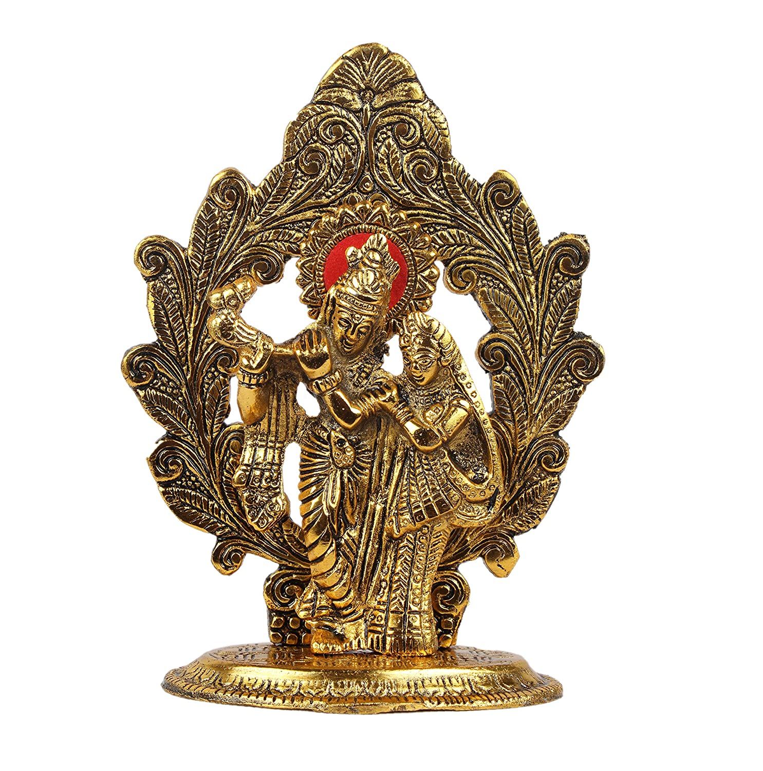 DreamKraft Metal Gold Plated with Antique Finish Radha Krishna Idol Showpiece for Home Decor