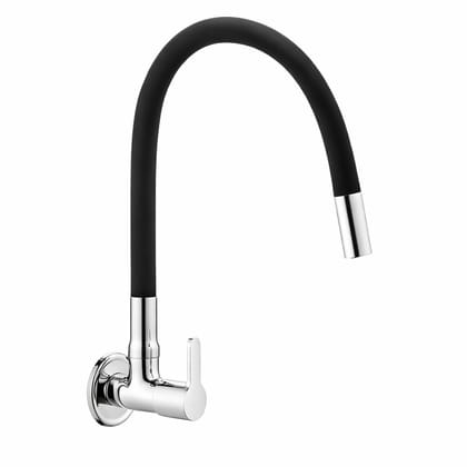 Hyenas Brass Sink Cock Tap Wall Mount | 360° Flexible Silicone Spout Kitchen Faucet | Hot & Cold Water Mixer for Sink & Wash Basin | Black Chrome Finish