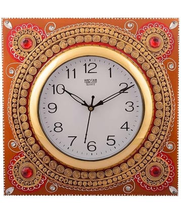 Ecraftindia Orange and Red Wooden Wall Clock