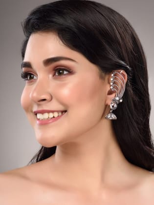 Silver Plated design Oxidised Jhumka Earrings