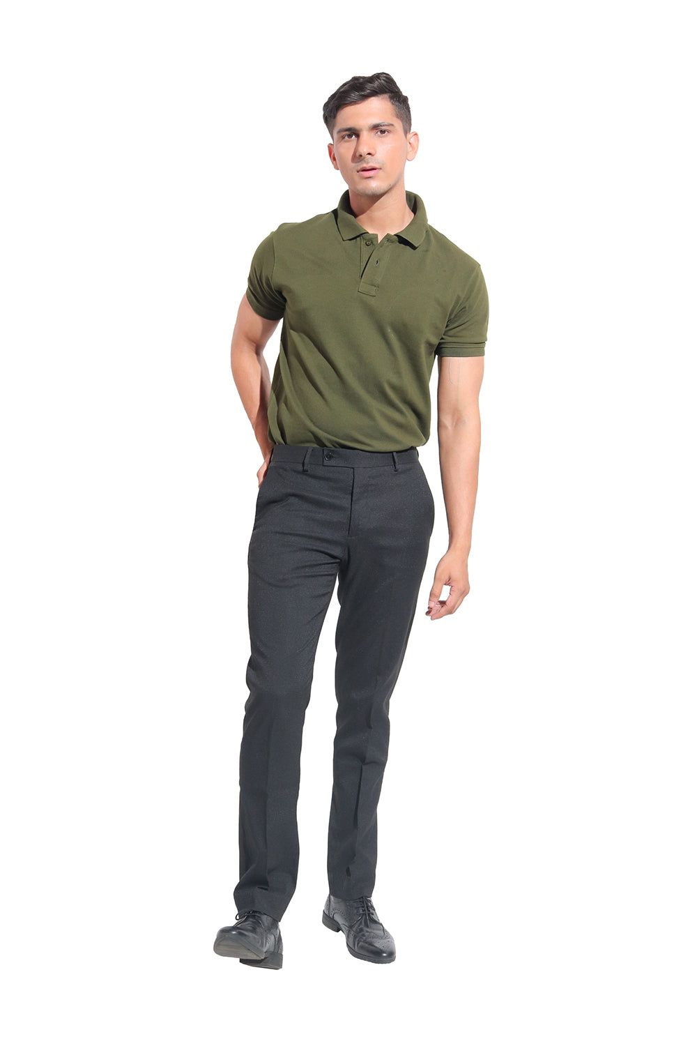 Kinnko Mens Olive Green Polo Neck Cotton Solid T shirt