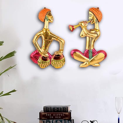 DreamKraft Metal Musician Tribal Man Wall Hanging (14x9 in, Multicolor)