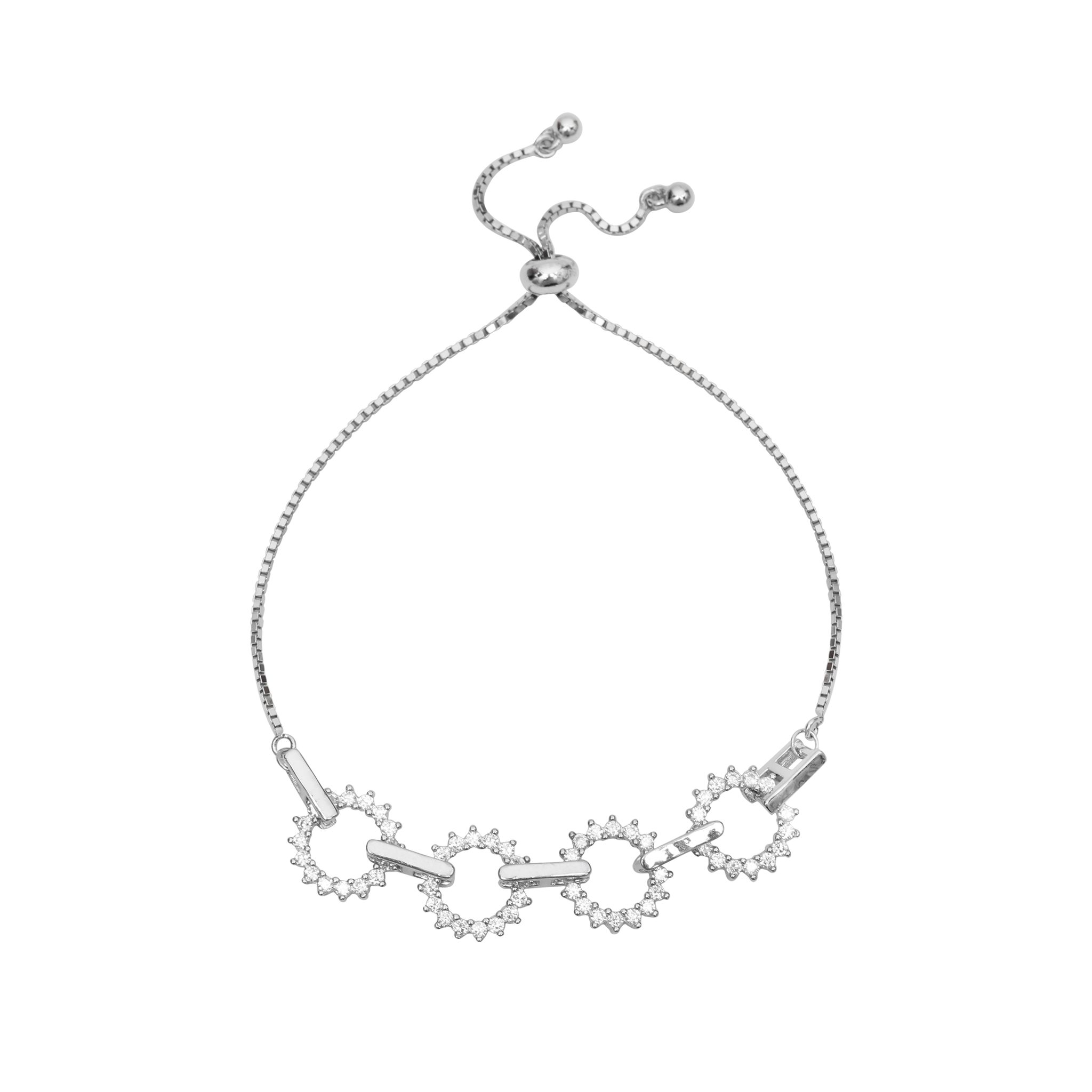 Sterling Silver Adjustable Bracelet with Circular CZ Diamond Design for Women & Girls I Weight - 5.2 g