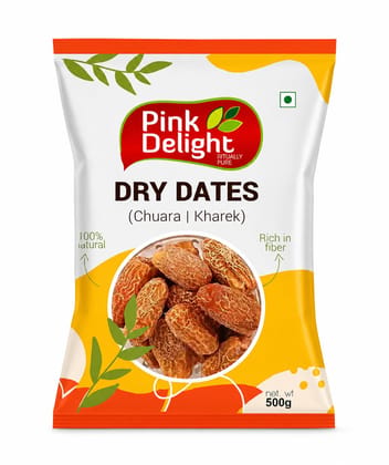 Pink Delight Dry Dates 500g (Chuara/Kharek) | Premium Handpicked Dry Khajoor | Large Size Naturally Sweet Kharik | High Fiber Healthy Dry Fruit Snack | Hygienically Packed
