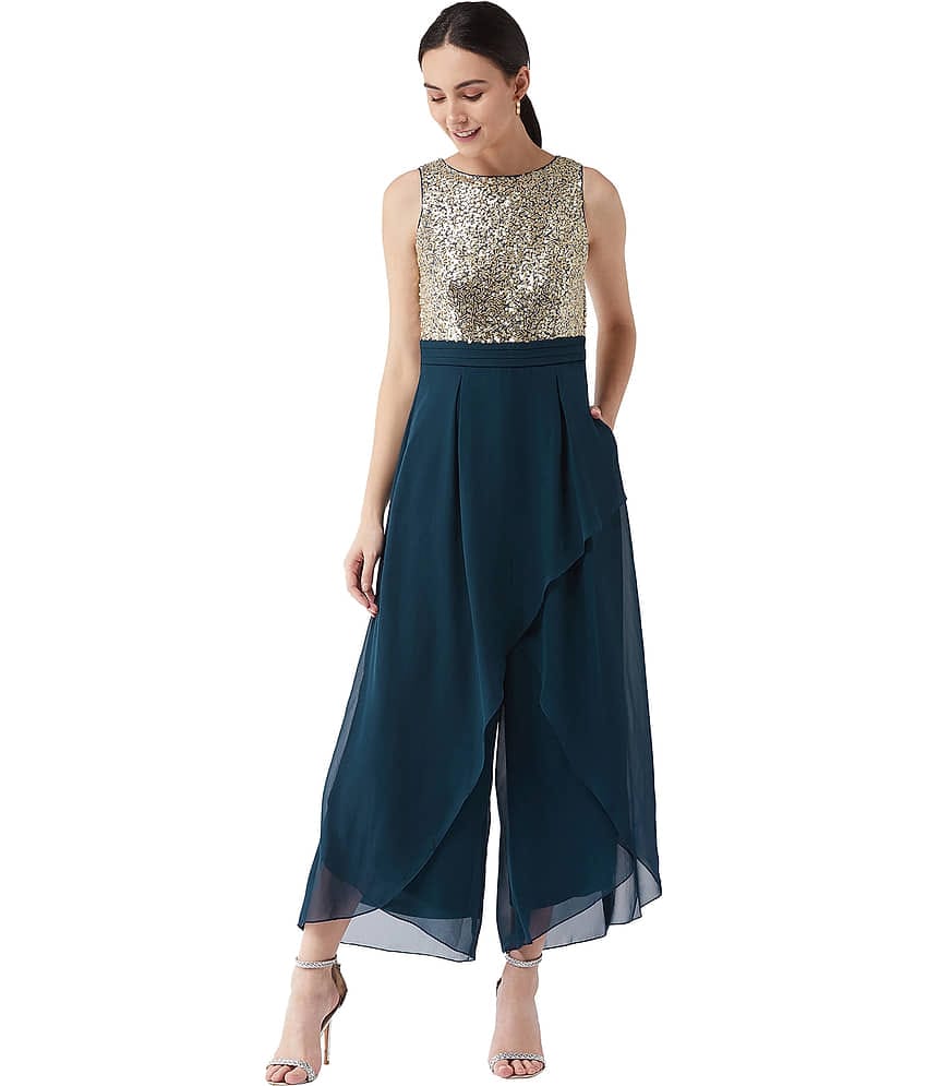 Miss Chase Blue Polyester Jumpsuit -