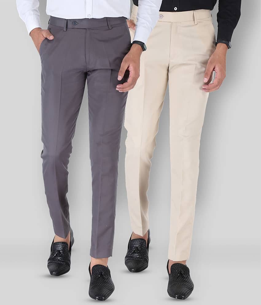 SREY - Grey Polycotton Slim - Fit Men's Chinos ( Pack of 2 )