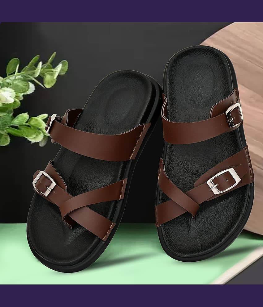 Figor Brown Men's Leather Slipper