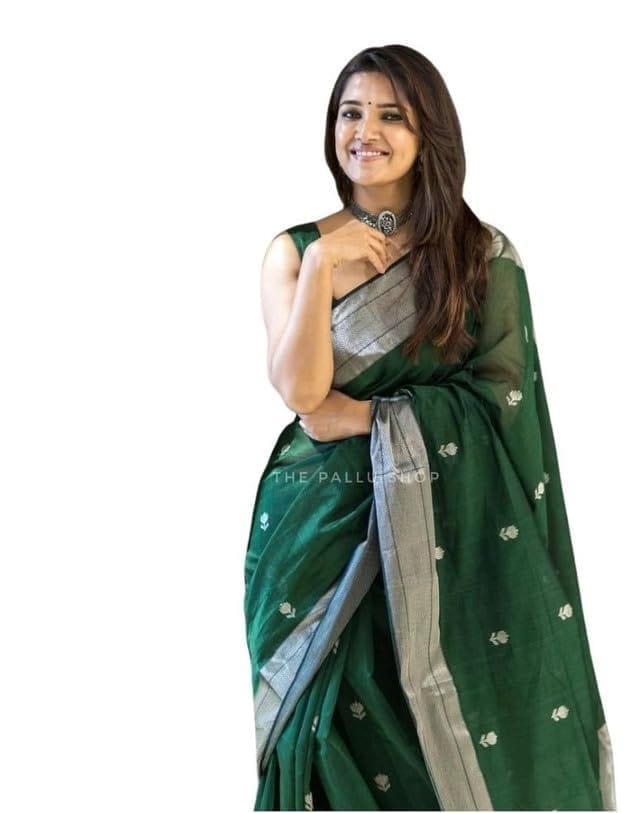 Women's Soft Lichi Silk Printed Saree With Unstitched Blouse 5.5Mtr (Green)-PID63641