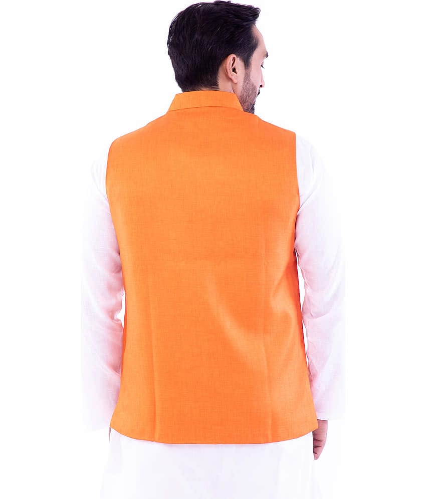 DESHBANDHU DBK Orange Jute Nehru Jacket Single Pack
