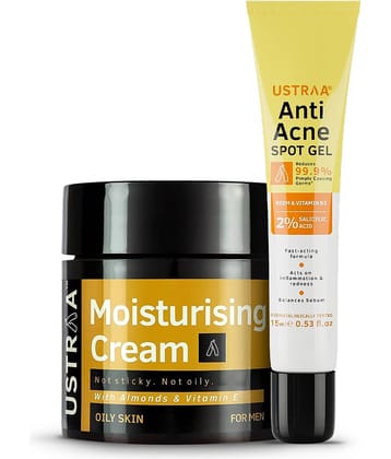 Ustraa Anti Acne Spot Gel - 15ml & Moisturising Cream Oily Skin - 100g