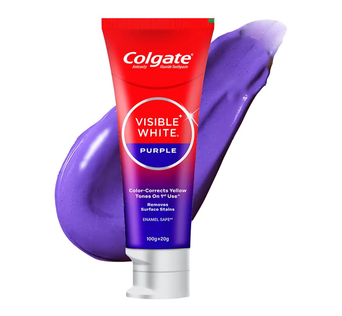 Colgate Visible White Purple Toothpaste | Color- Corrects Yellow Tones