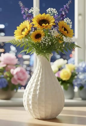 Premium Weaver Vase - White 18 cm Eco-Friendly Biodegradable Plastic Decorative Vase for Home and Office(White)
