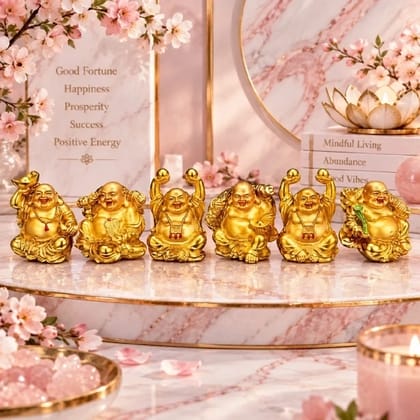 Golden Laughing Buddha Statues - Medium Size