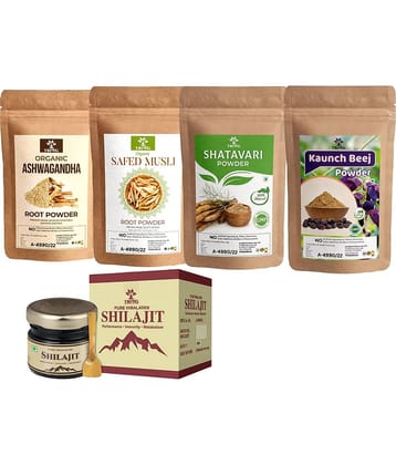Trivang Ashwagandha,Safed Musli,Kaunch Seed,Shatavari Powder (4 x 100g) & Shilajit 20g 420 g Pack of 5