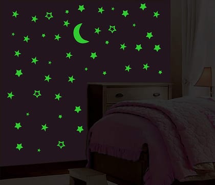 DreamKraft 96 Pieces Glow in the Dark Galaxy of Stars with Moon Radium Night Wall Stickers (Green, 65 cm X 67 cm)