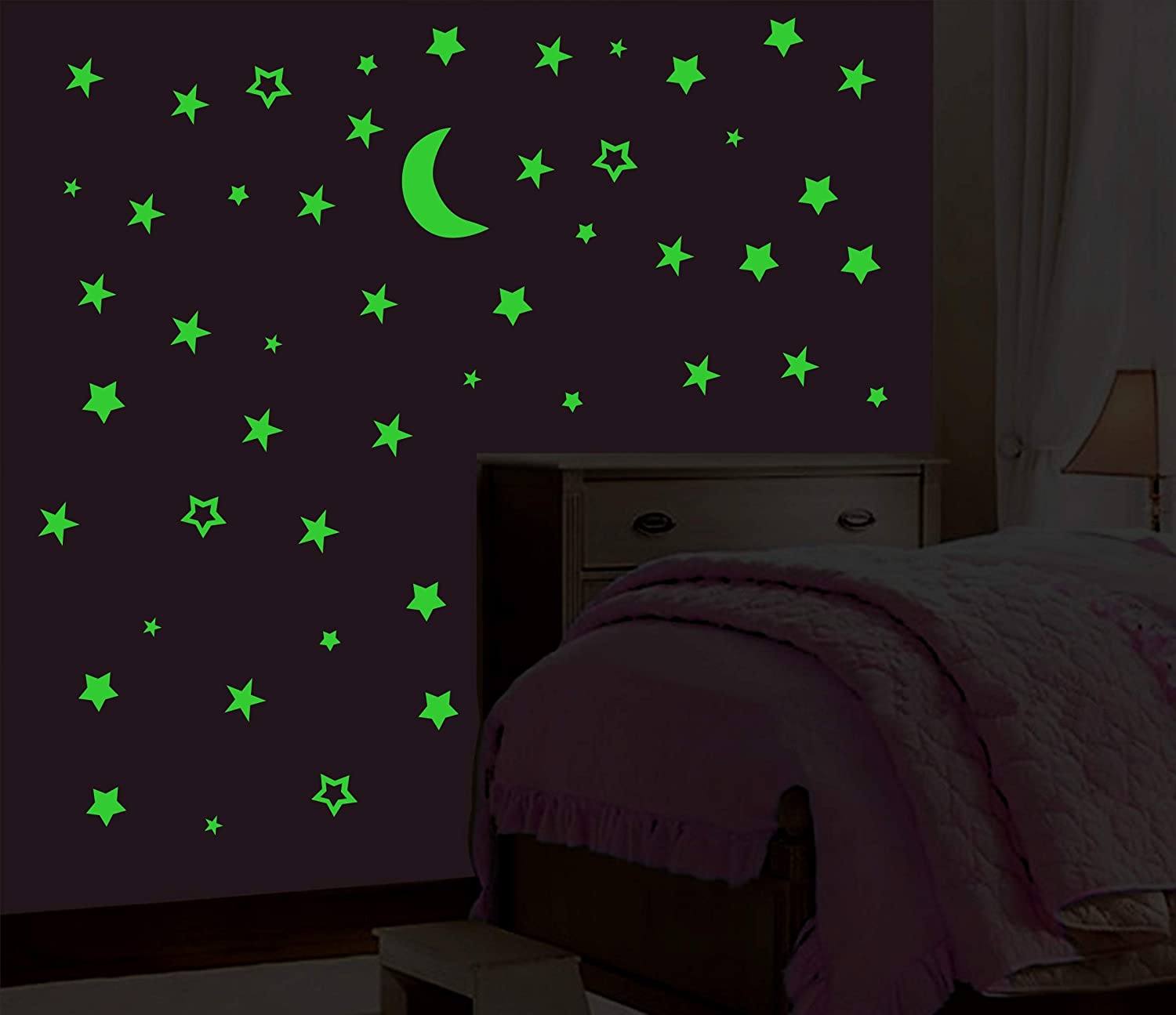 DreamKraft 96 Pieces Glow in the Dark Galaxy of Stars with Moon Radium Night Wall Stickers (Green, 65 cm X 67 cm)