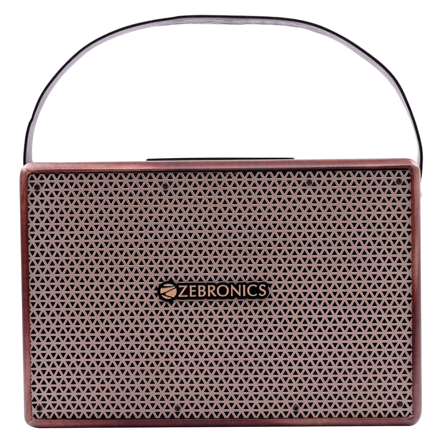 ZEBRONICS SARGAM 20 Watts Portable Wireless Bluetooth Speaker with Retro Design, 3.5mm Mic Port, Karaoke, Dual Drivers, USB, FM Radio, Built-in Rechargeable Battery ZEBRONICS SARGAM 20 Watts Portable Wireless Bluetooth Speaker with Retro Design, 3.5mm Mi