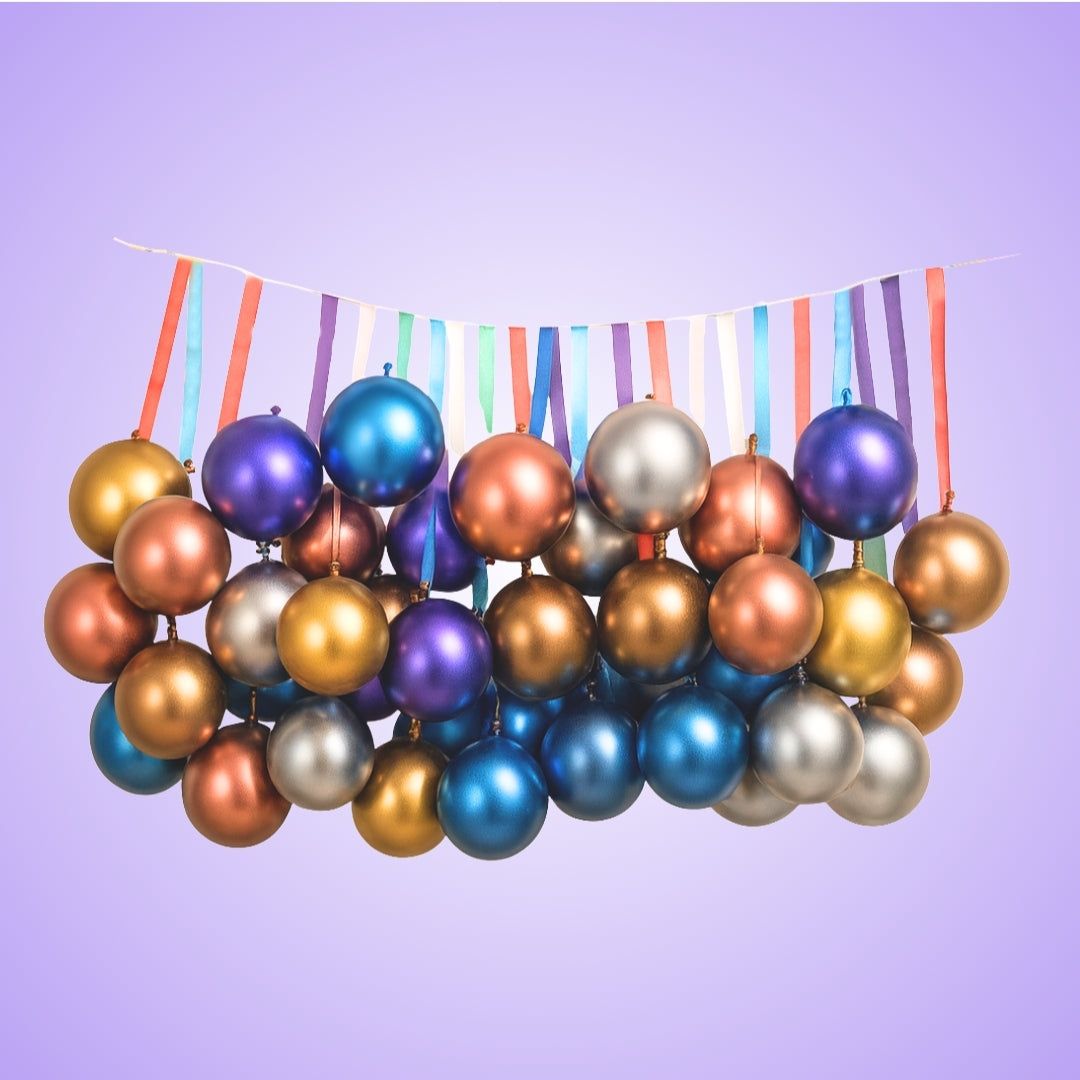 Chrome Balloon with Ribbons & Rainbow Foil Balloon Combo Kit - 41PC
