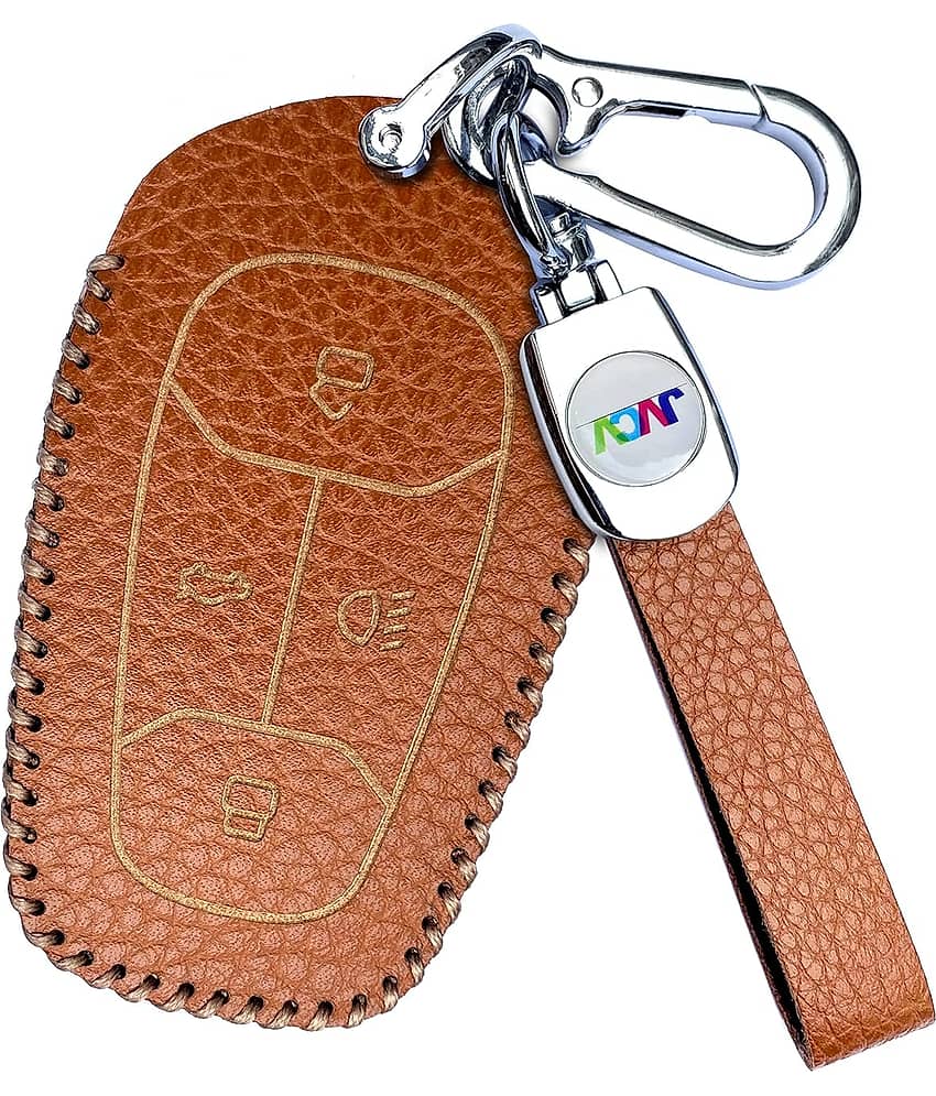 Soft Handmade Lychee Pattern Leather Key Cover Compatible with TATA NEXON, Harrier, ALTROZ, TIGOR BS6, Safari 2021 Safari Gold, Punch 4 Button Smart Key