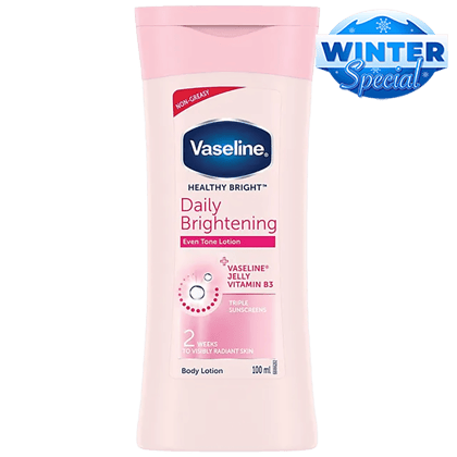 Vaseline Healthy Bright Daily Brightening Even Tone Body Lotion - Radiant Skin + Vaseline Jelly, Vitamin B3, Triple Sunscreens, 100 Ml Vaseline Healthy Bright Daily Brightening Even Tone Body Lotion - Radiant Skin + Vaseline Jelly, Vitamin B3, Triple Sunscreens, 100 Ml