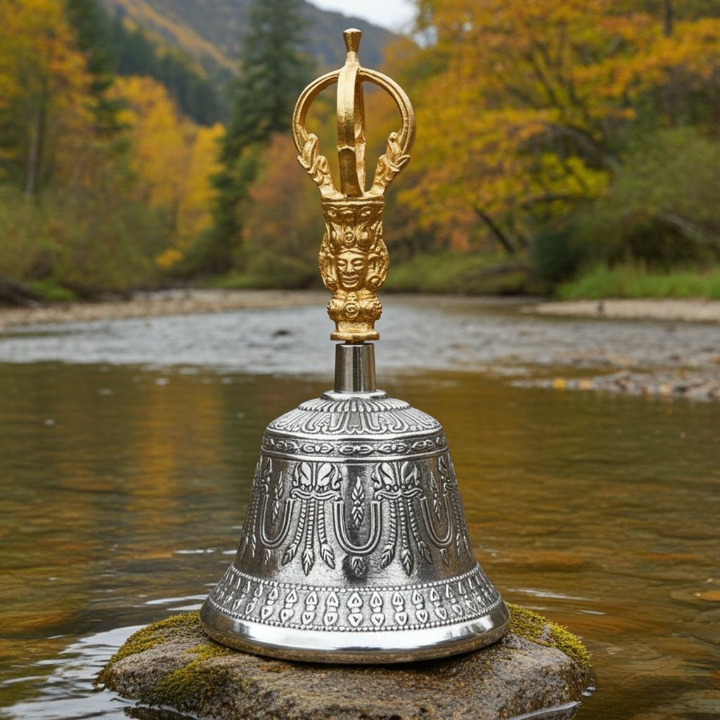 Pure Bronze Metal Hand Bell, Kansa Hand Bell, Height : 8.2 Inch (ZMAS114 G)