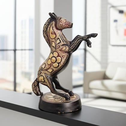 Luxury Brass Jumping Horse Statue | Traditional Brass Showpiece for Decor, Height : 8.5 Inch (ANMAS176 B)