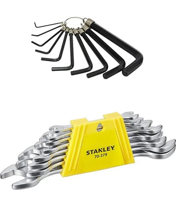 Stanley 2 Hand Tool Combo Double Open End Spanner Set 6X7 To 20X22(70-379E) / Hex Key Set 1.5 To 10 Mm (Stmt69213-8)