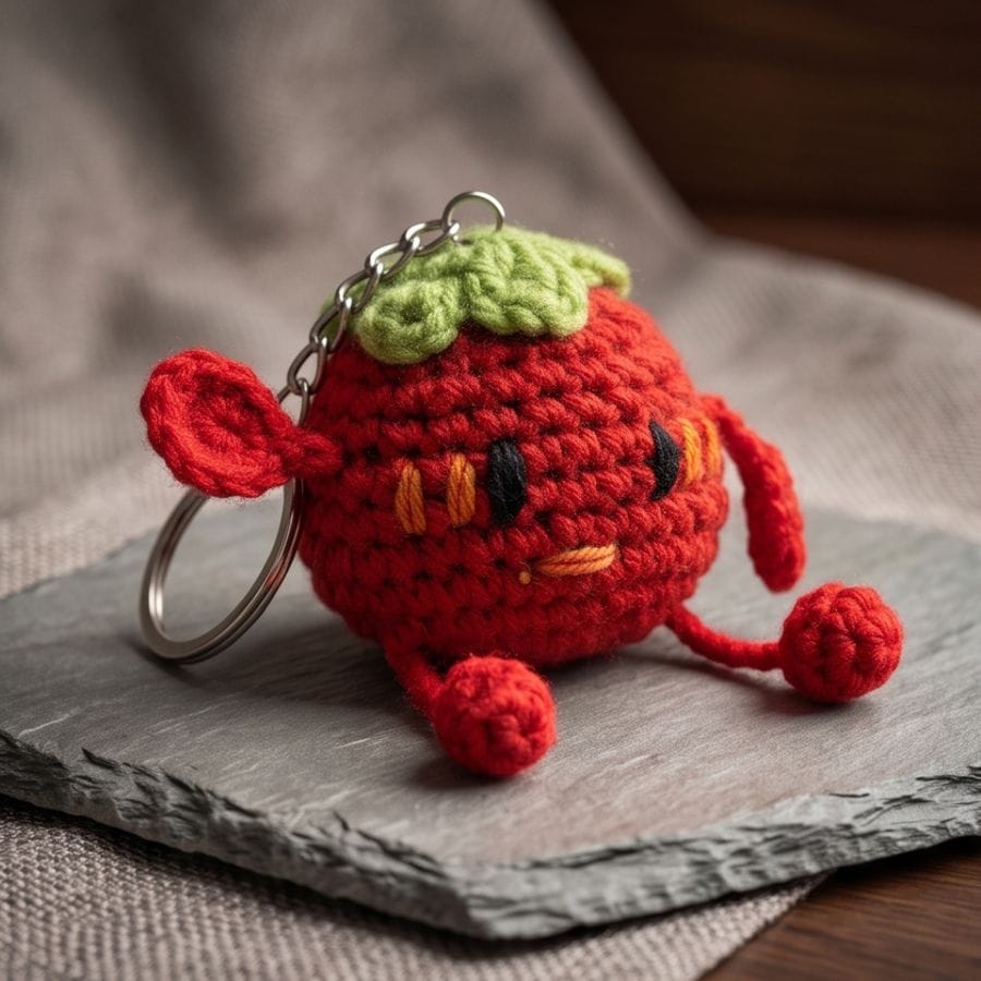 Handcrafted Tomato Crochet Keychain