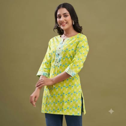 Women’s Cotton Kurti with Frill Sleeves | Stylish Casual Wear by Shahin Boutique