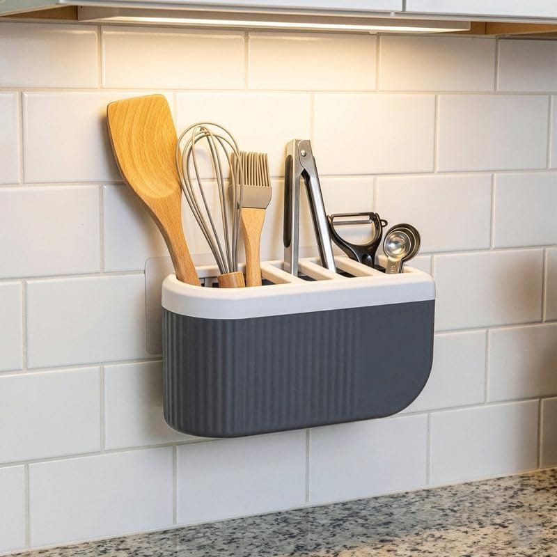 HAPPI Self-Adhesive Wall-Mount Kitchen Cutlery Holder, Knife Stand, Spoon/Fork/Chopstick Storage Rack