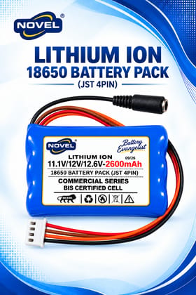 NOVEL 11.1V / 12V / 12.6V 18650 BMS LITHIUM ION BATTERY PACK WITH DC FEMALE + JST 4 PIN- 2600mAh