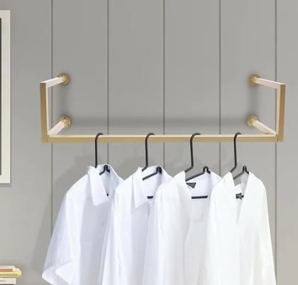 Modern Metal Wall-Mounted Retail Boutique Garment Clothing Rod Rack Wall-Mounted Clothes Rack, Space-Saving Modern Clothes Hanging Bar GOLD