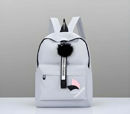Stylish Pink Backpack Bag with Cute Pom-Pom Charm | Lightweight School, College & Travel Backpack for Girls & Women | Spacious Durable Fashion Backpack