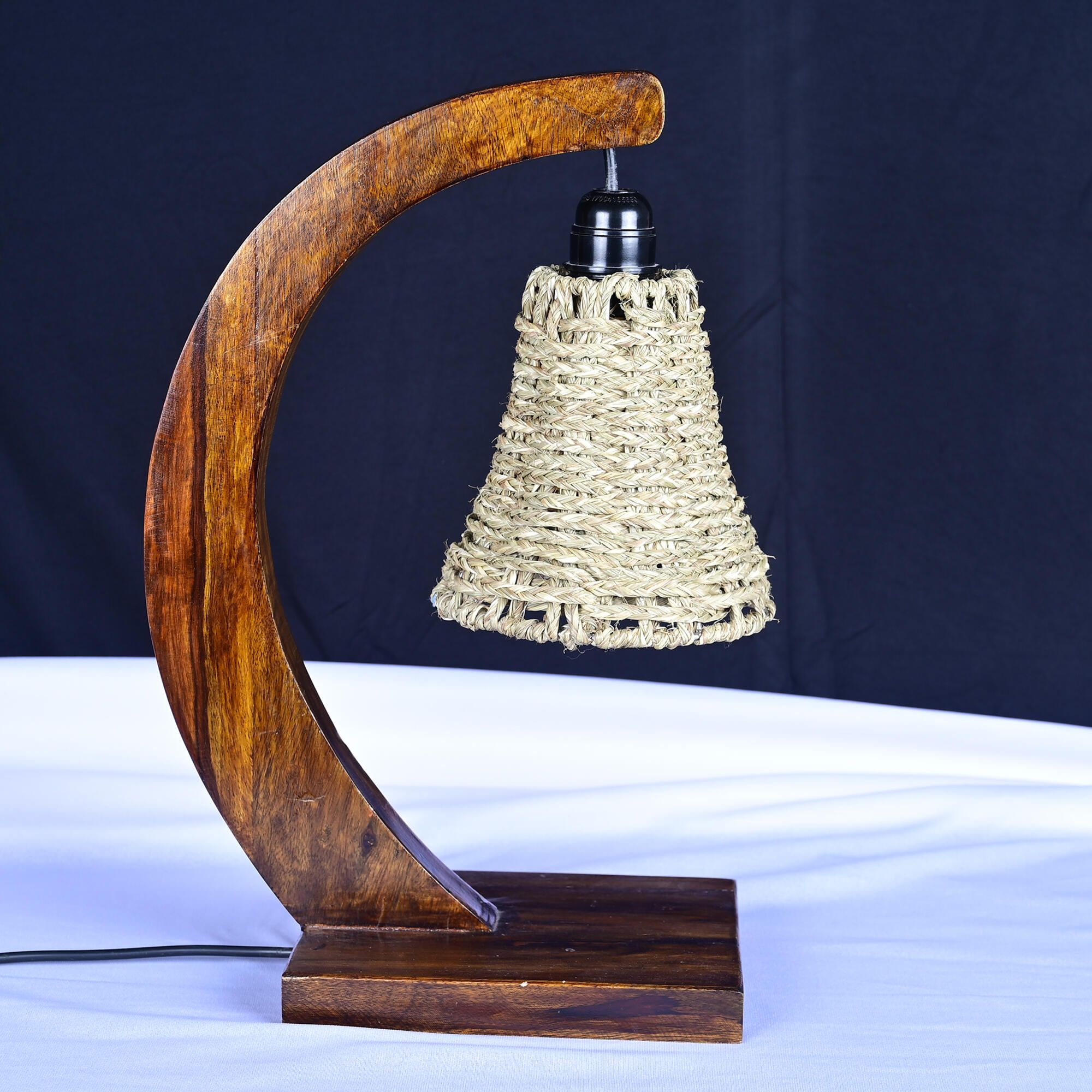 Handcrafted Wooden End Side Nightstand with Antique Table Lamp – Perfect for Living Room or Bedroom