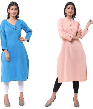 DESHBANDHU DBK - Multicolor Cotton Women's Straight Kurti ( Pack of 2 )