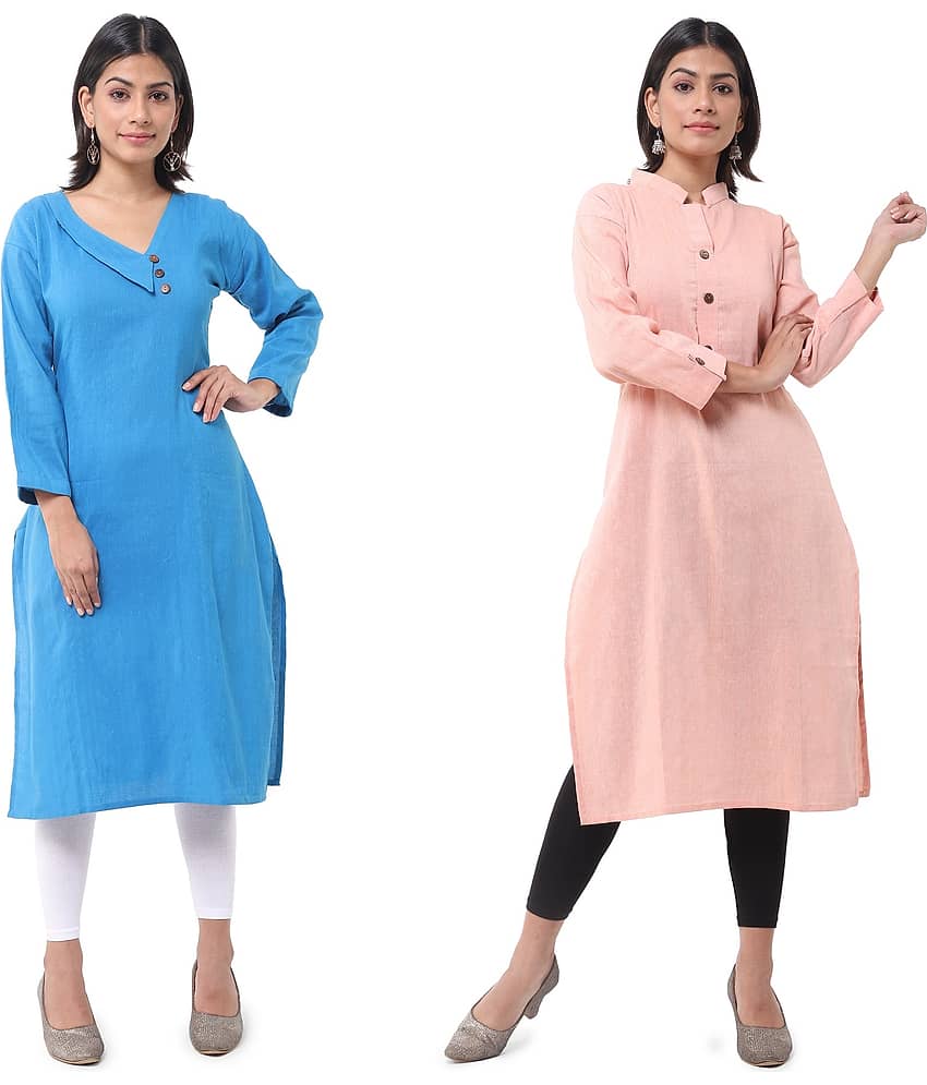 DESHBANDHU DBK - Multicolor Cotton Women's Straight Kurti ( Pack of 2 )